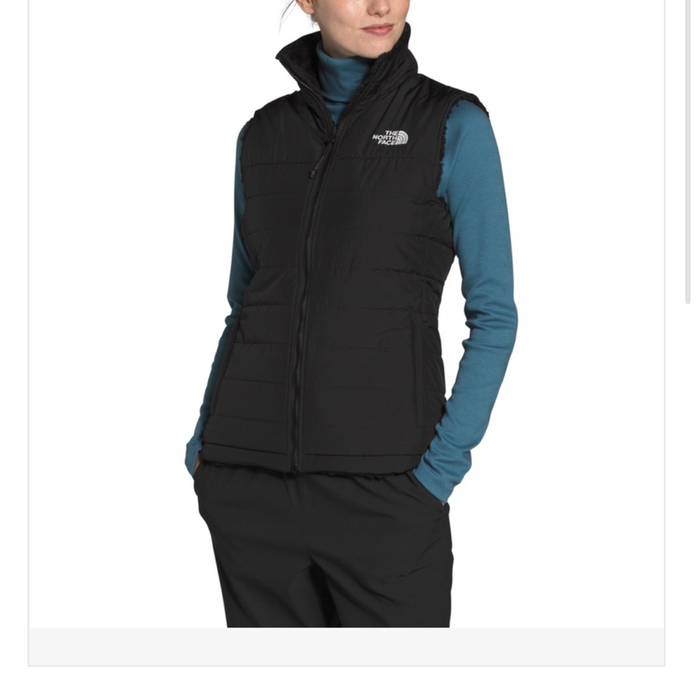 New The North Face Women's Black Mossbud Insulated Reversible Sherpa Vest Sz L